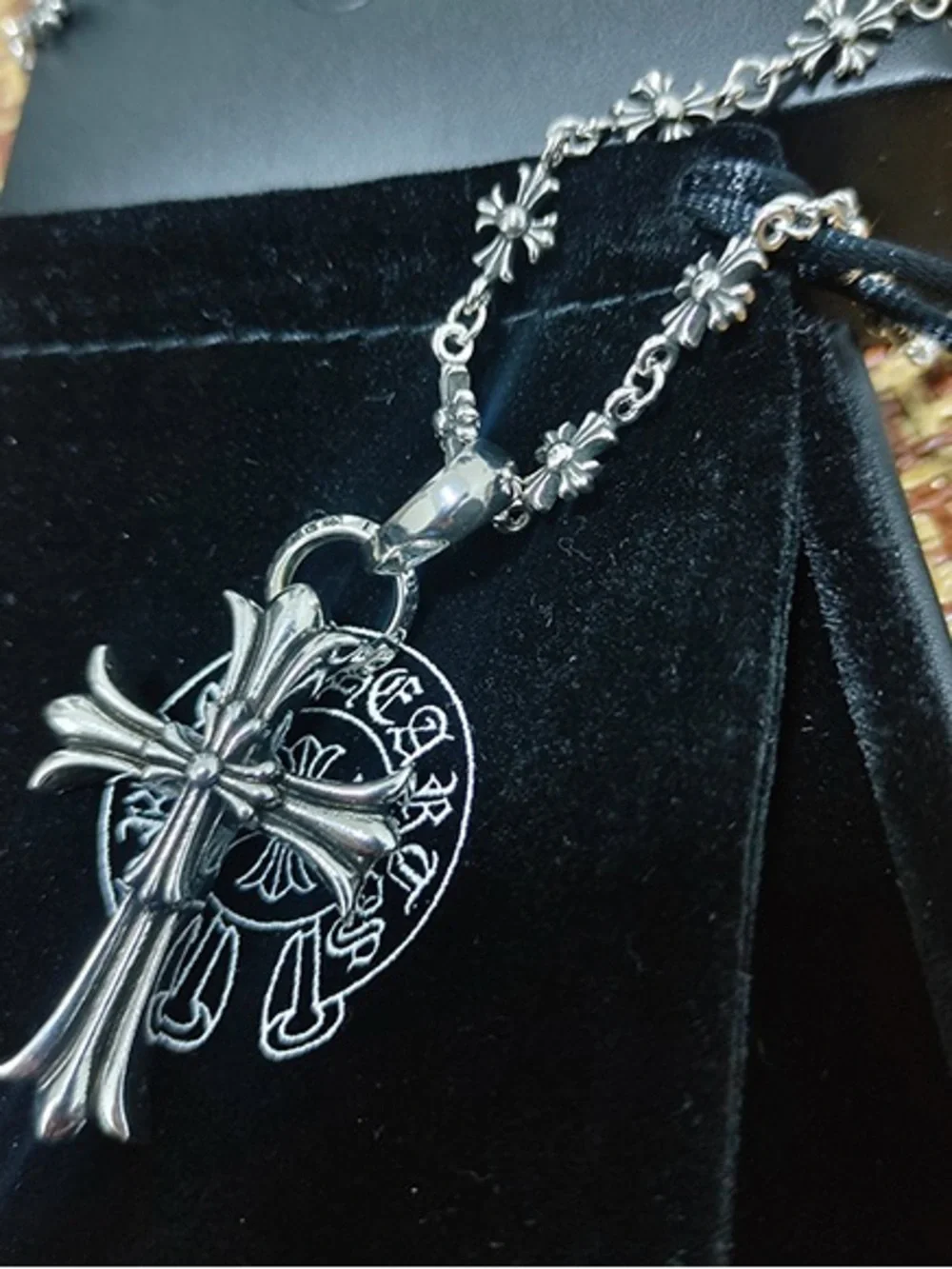 Chrome Hearts Silver Floral Cross Pendant Necklace